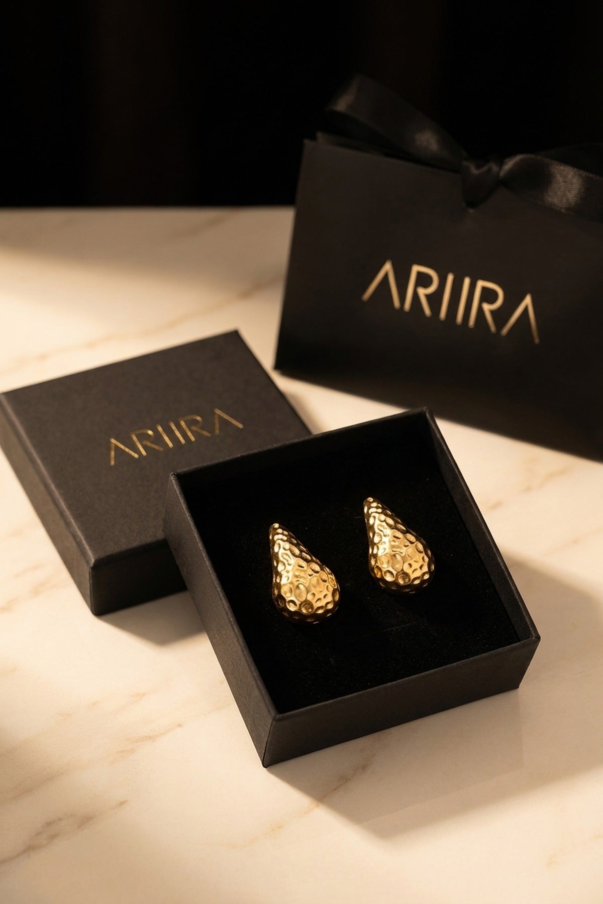 Gold Marigold Hammered Gold Tone Teardrop Studs