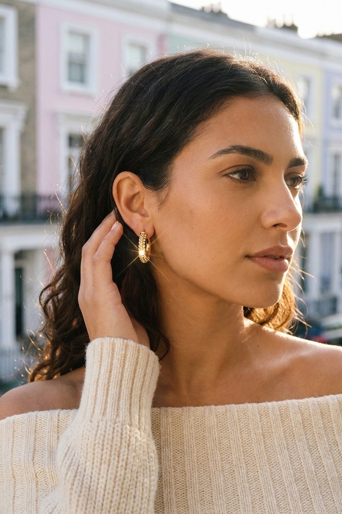 Gold Plum Gold Tone Chunky Pavé Hoop