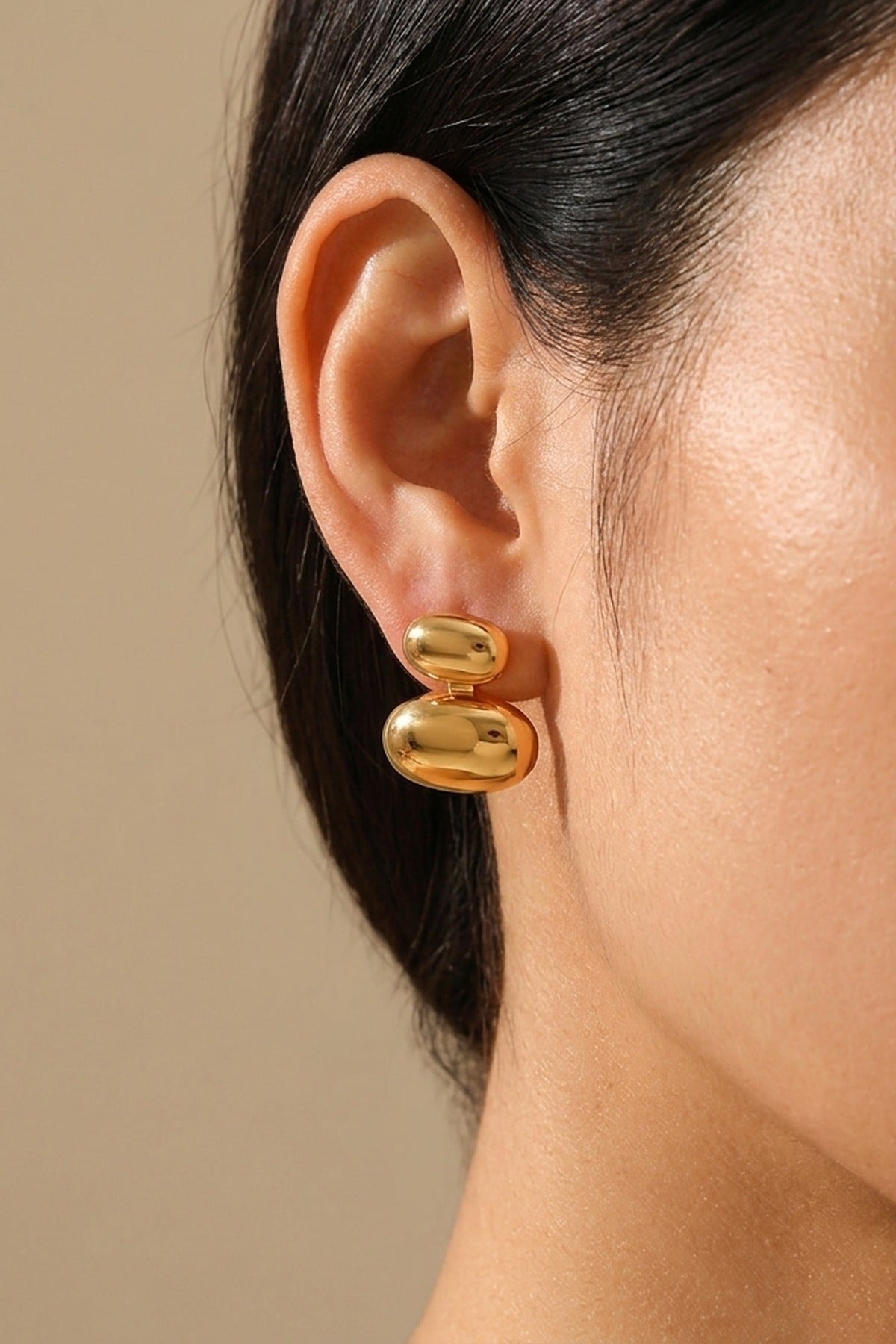 gold Reena Gold Tone Double Oval Huggie