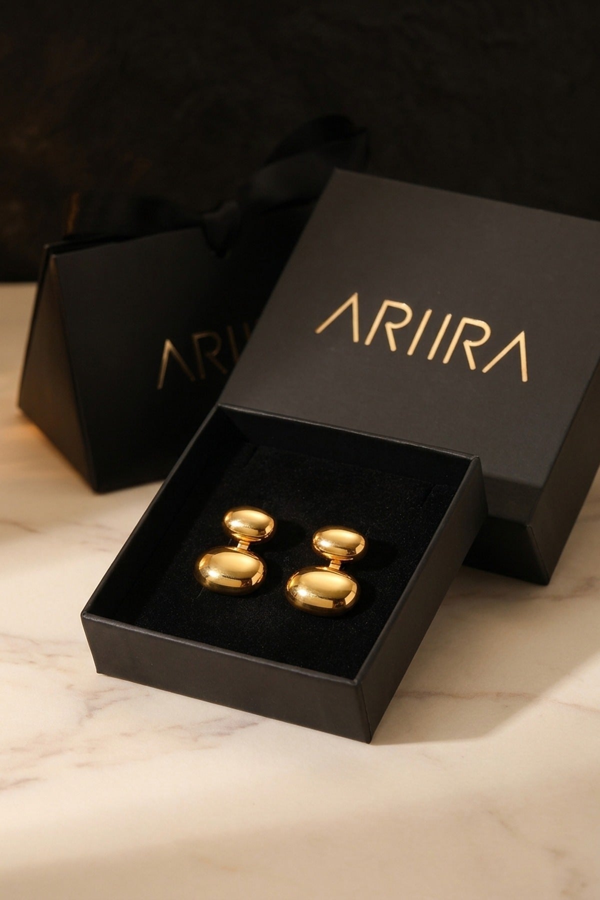 gold Reena Gold Tone Double Oval Huggie