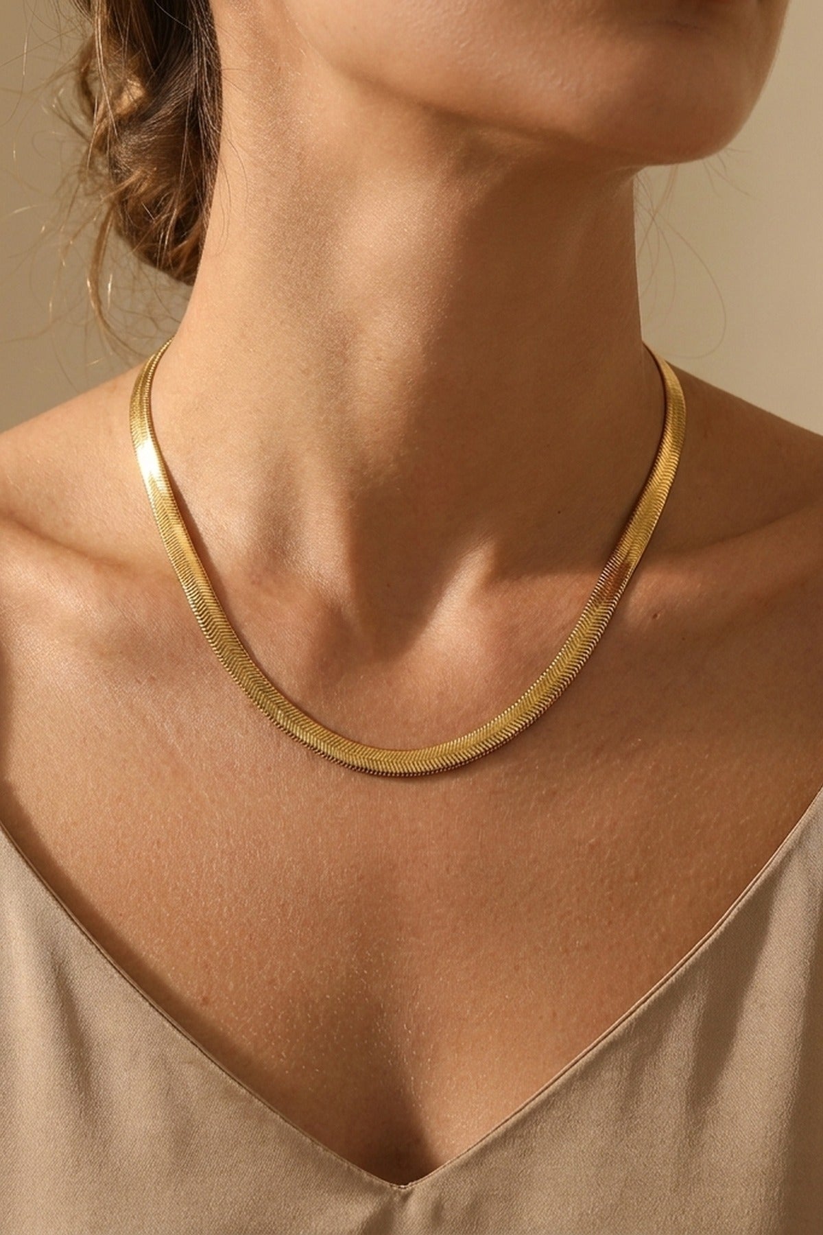 gold Rey Gold Tone Flat Snake Chain