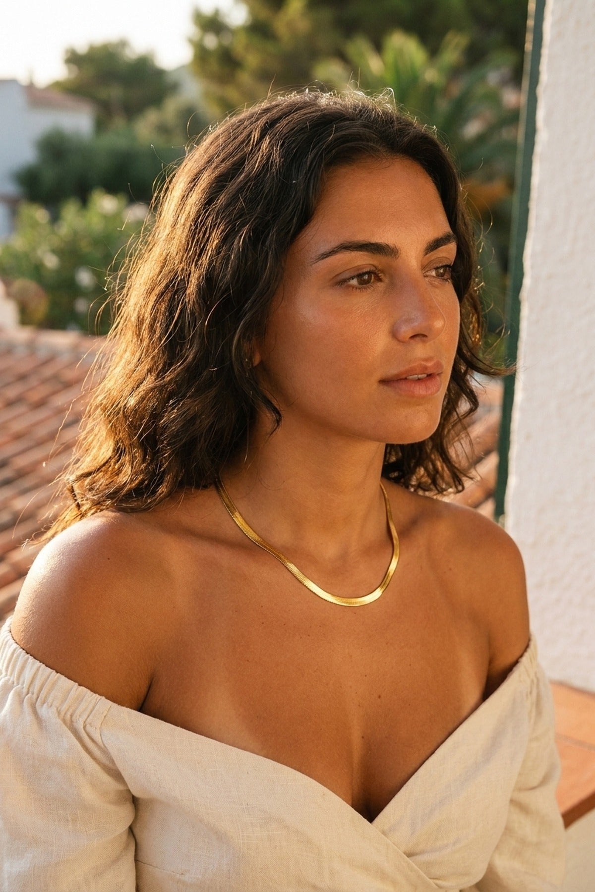 gold Rey Gold Tone Flat Snake Chain