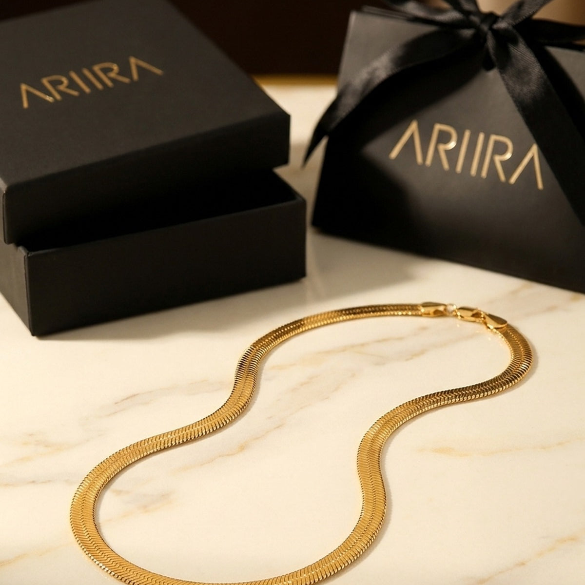 gold Rey Gold Tone Flat Snake Chain