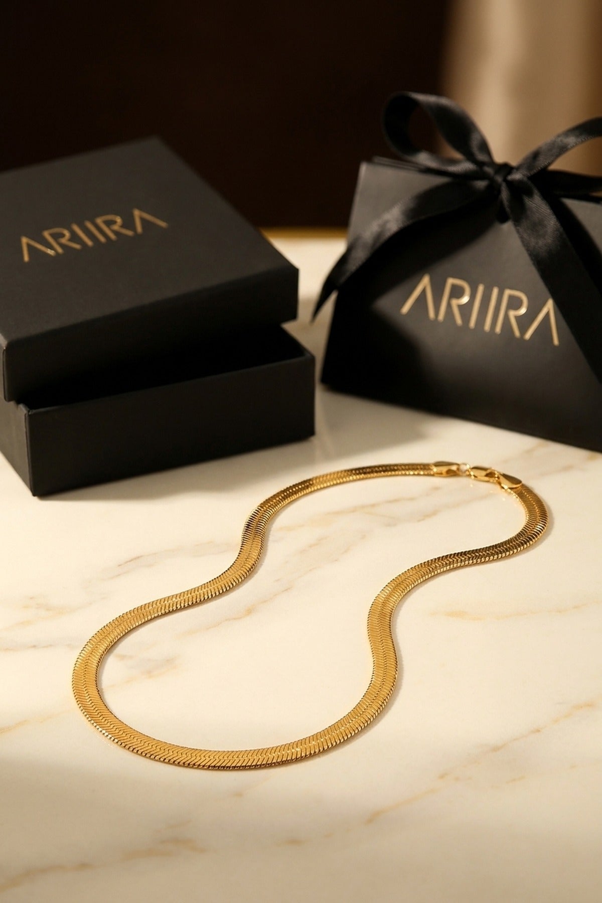 gold Rey Gold Tone Flat Snake Chain