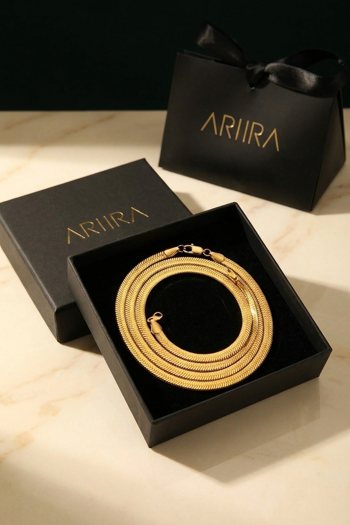 gold Rey Gold Tone Flat Snake Chain