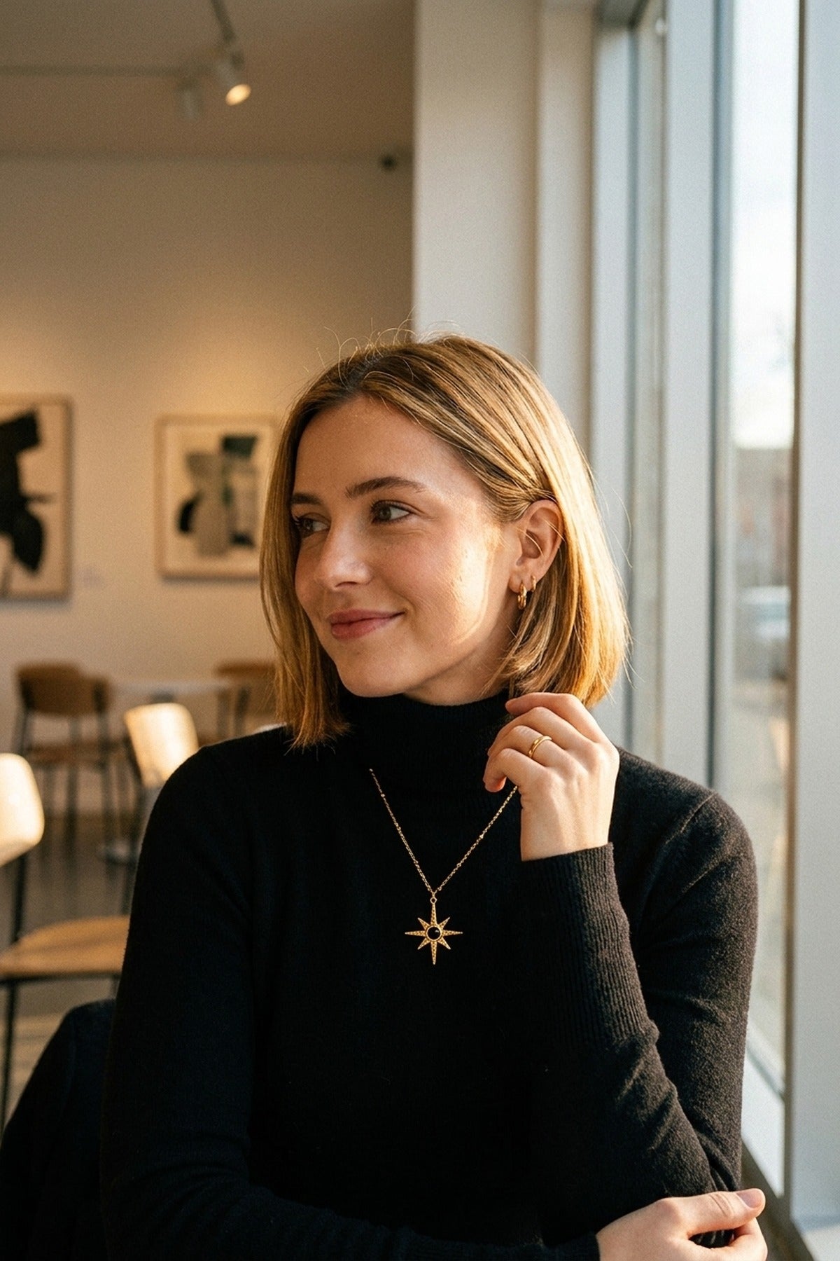 gold Gaia Gold Tone Starburst Pendant Necklace
