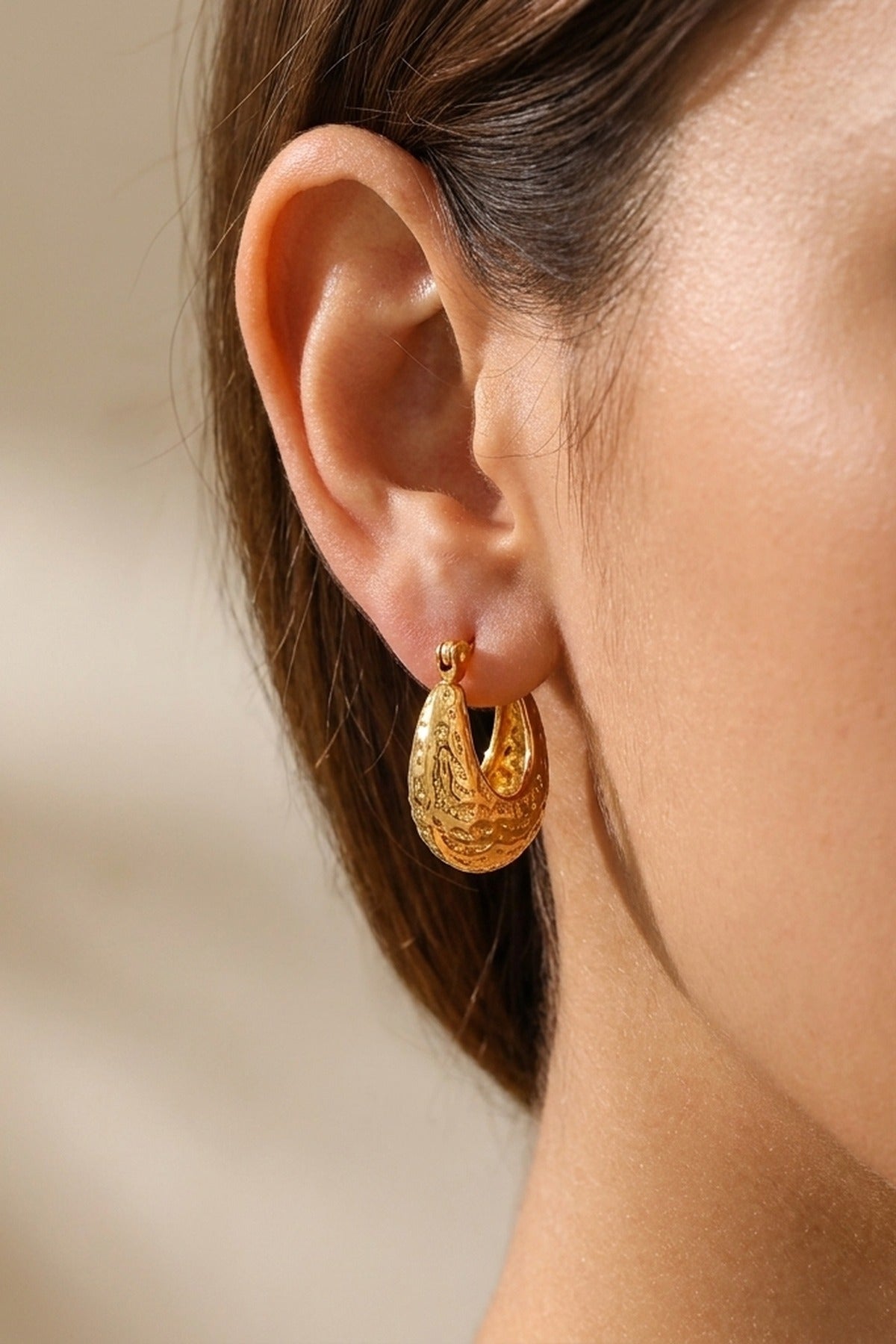 Gold Tova Gold Tone Textured Crescent Hoop