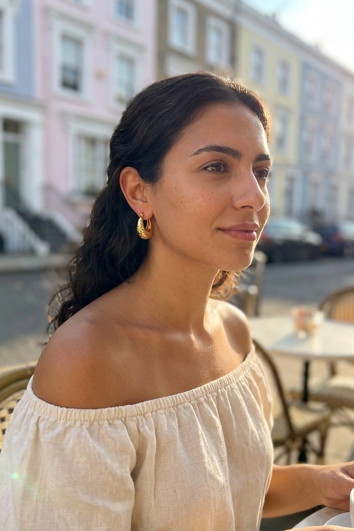 Gold Tova Gold Tone Textured Crescent Hoop