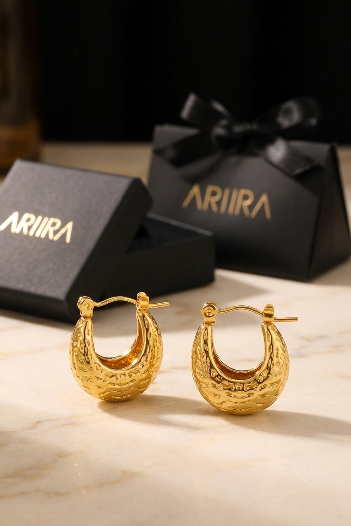 Gold Tova Gold Tone Textured Crescent Hoop