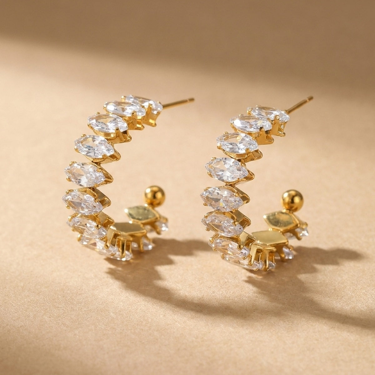 Gold Twyla Marquise Crystal C Hoop Earrings