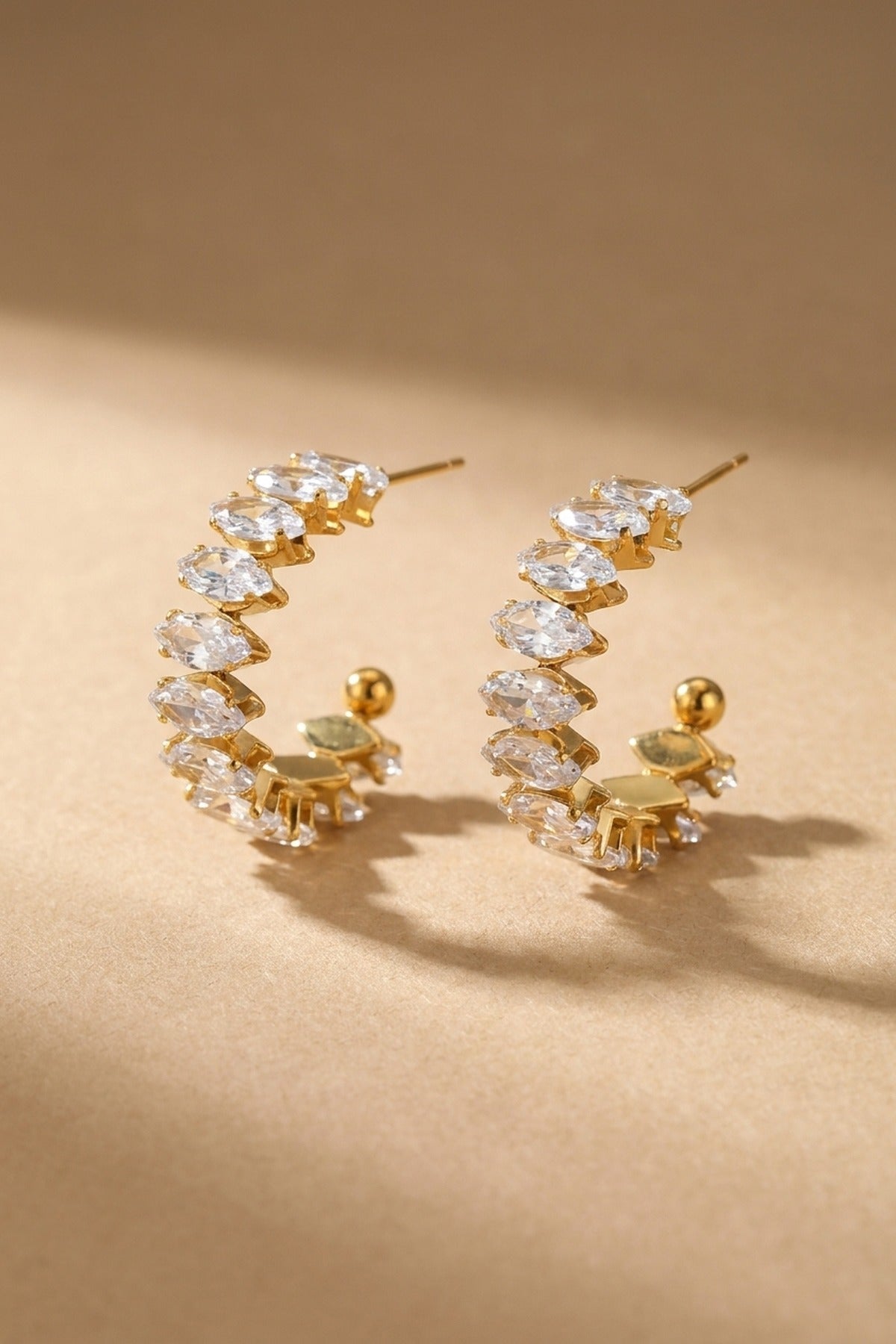 Gold Twyla Marquise Crystal C Hoop Earrings