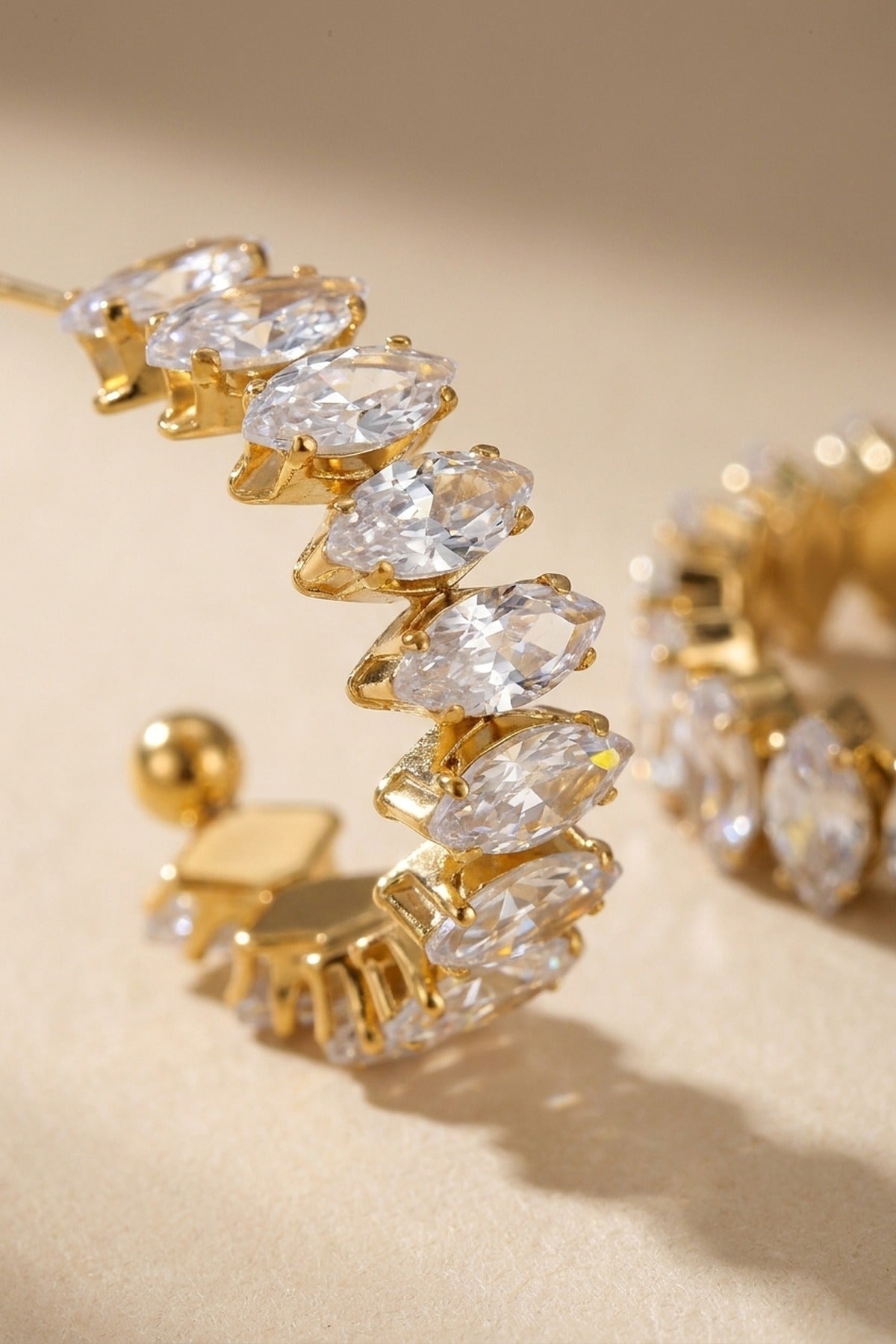 Gold Twyla Marquise Crystal C Hoop Earrings