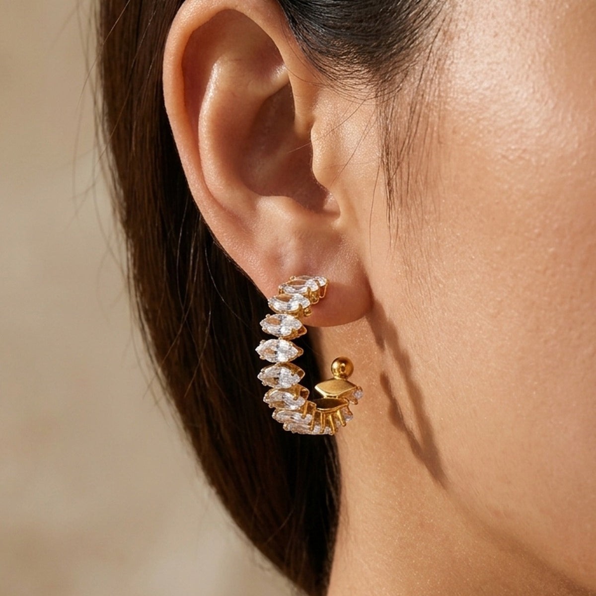 Gold Twyla Marquise Crystal C Hoop Earrings