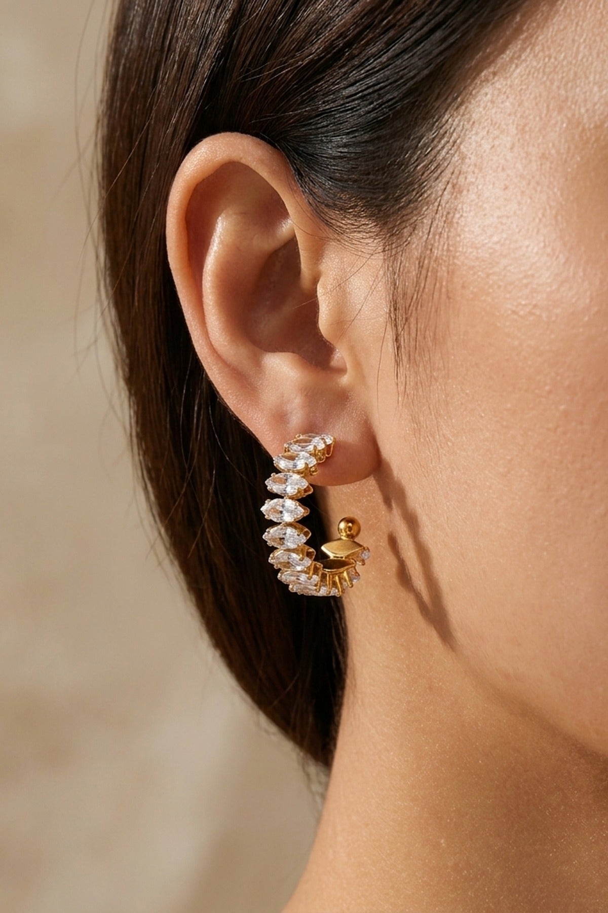 Gold Twyla Marquise Crystal C Hoop Earrings