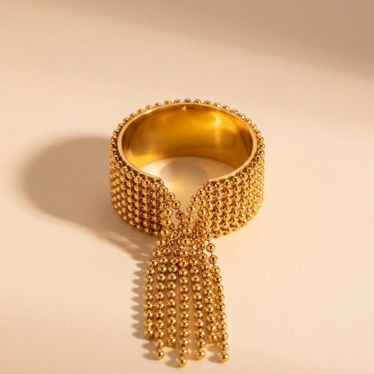 gold Imani Wide Beaded Mesh Ring