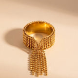 gold Imani Wide Beaded Mesh Ring