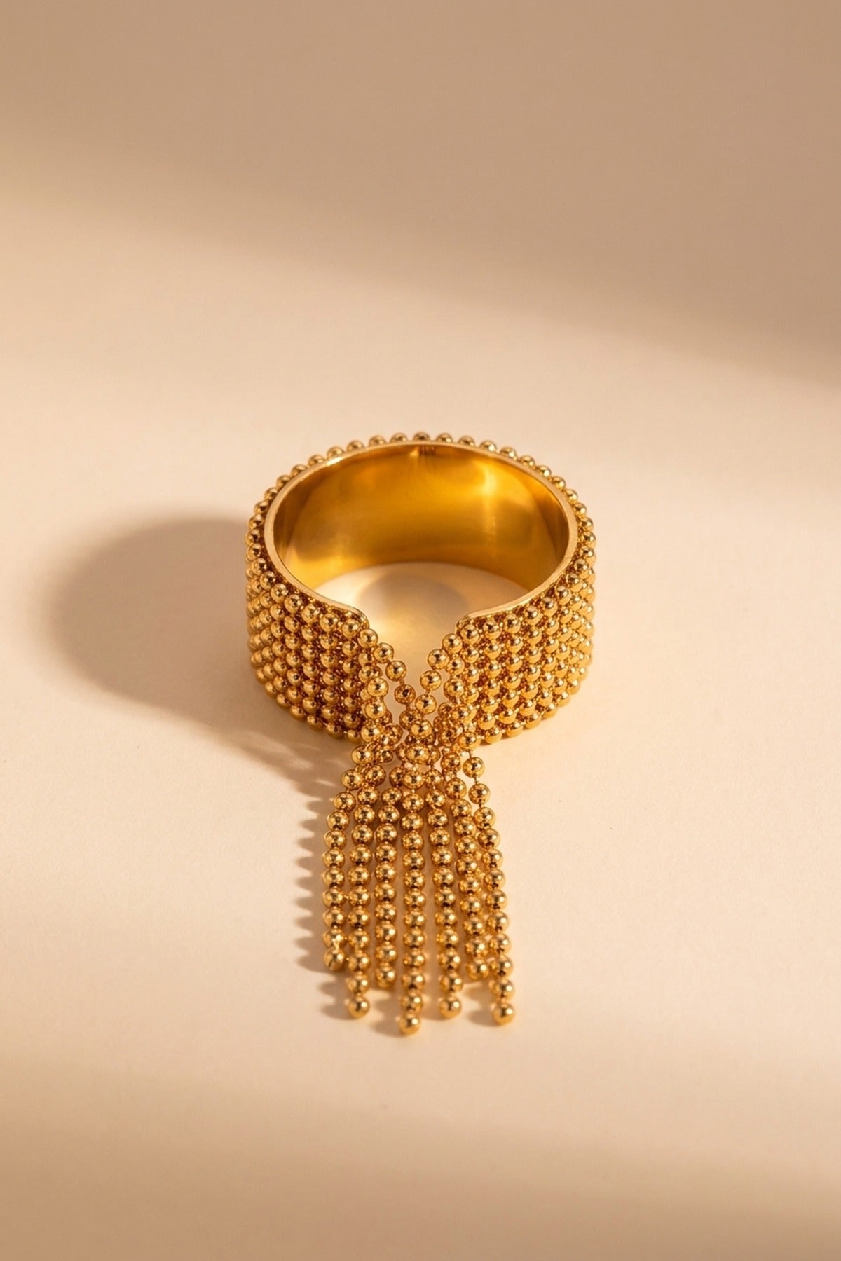 gold Imani Wide Beaded Mesh Ring