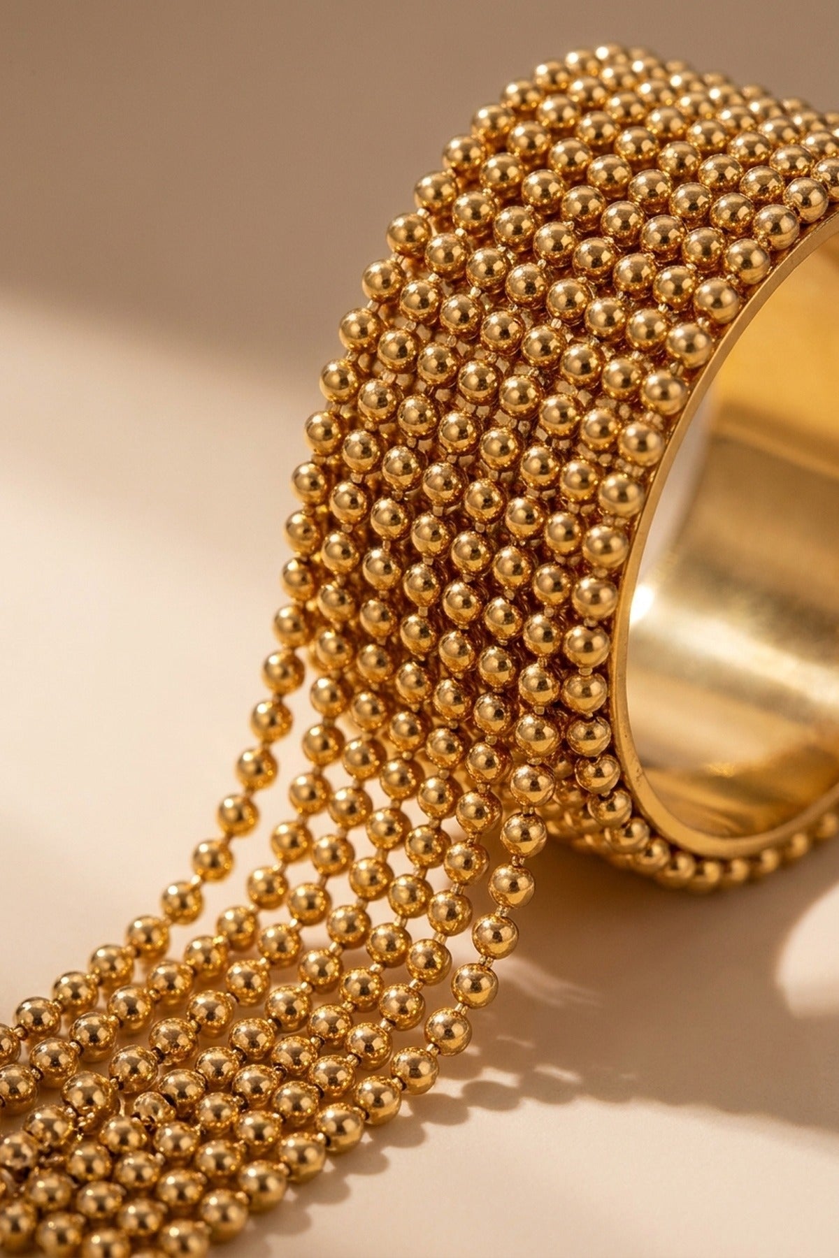 gold Imani Wide Beaded Mesh Ring