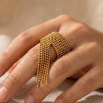 gold Imani Wide Beaded Mesh Ring