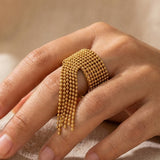 gold Imani Wide Beaded Mesh Ring