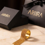 gold Imani Wide Beaded Mesh Ring