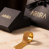 gold Imani Wide Beaded Mesh Ring
