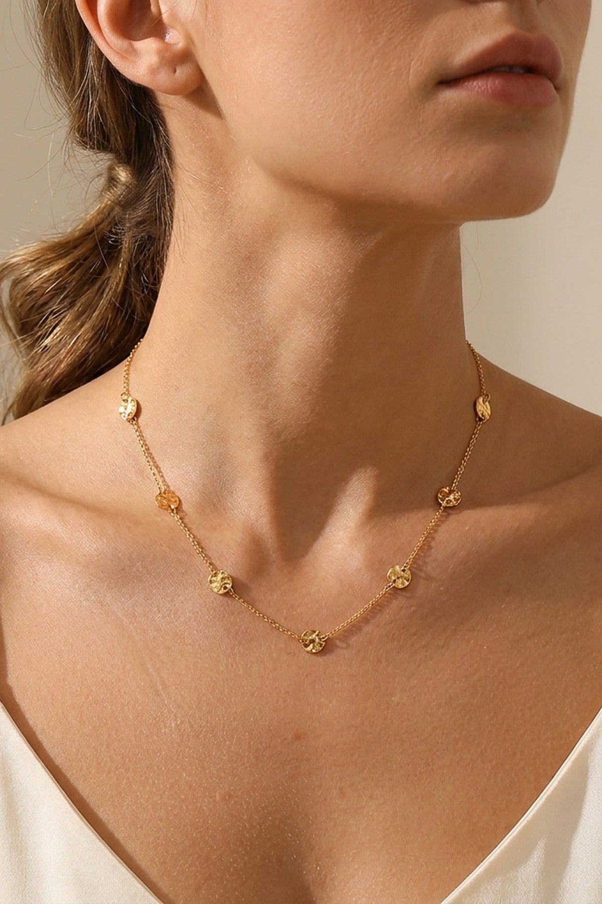 gold Isadora Hammered Disc Station Necklace