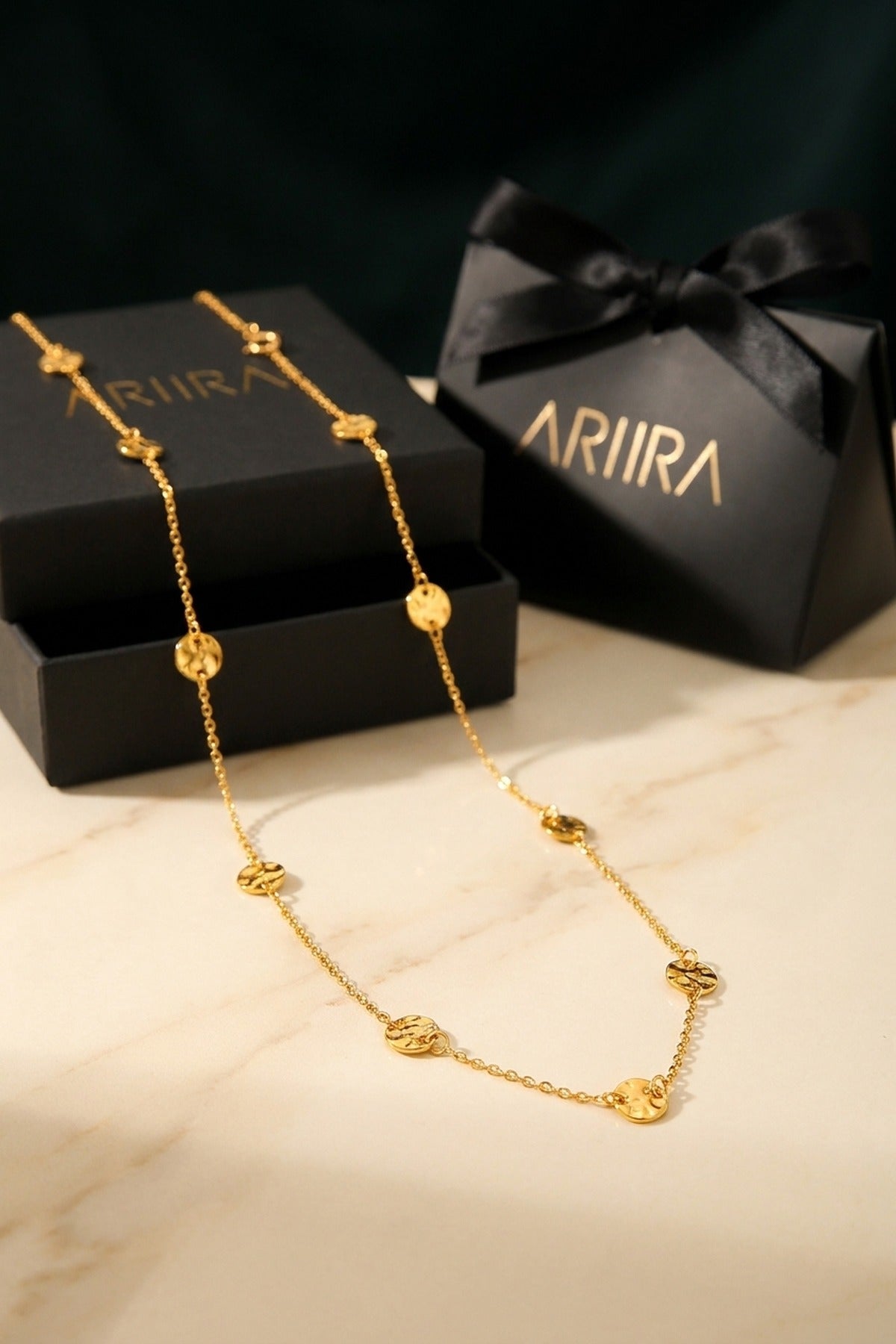 gold Isadora Hammered Disc Station Necklace