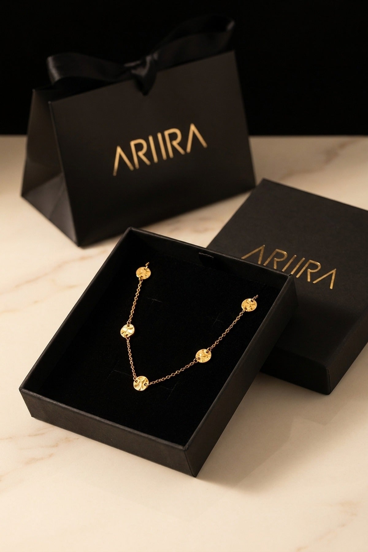 gold Isadora Hammered Disc Station Necklace