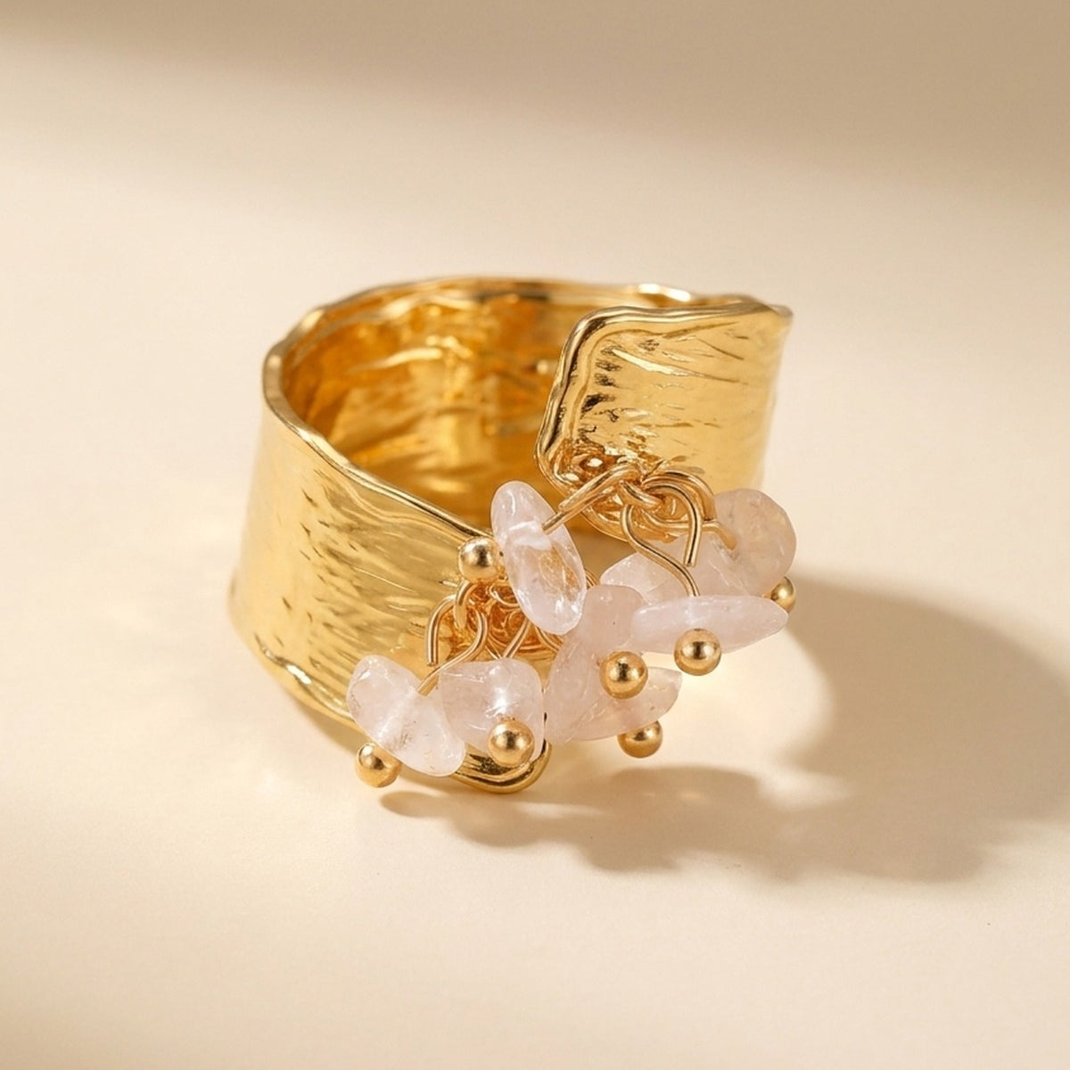 White Madum Natural Stone Adjustable Ring