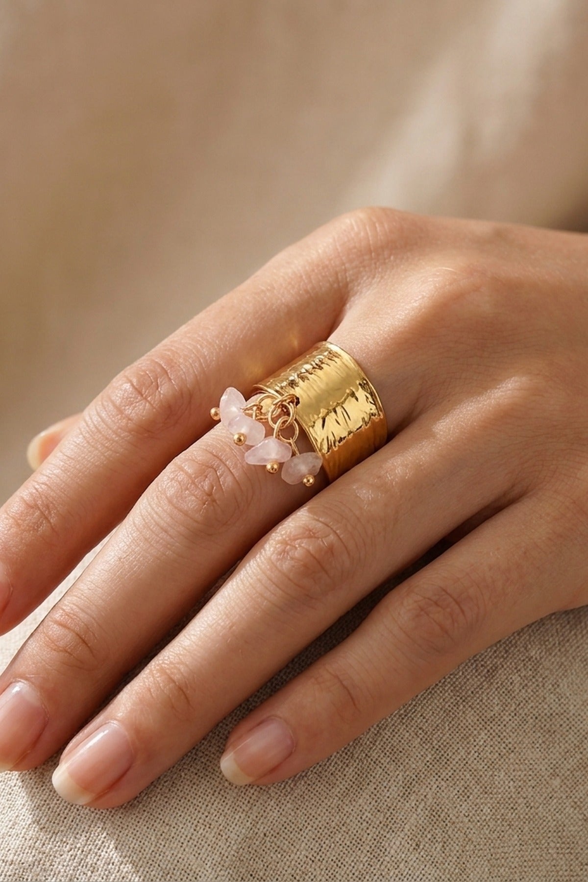 Pink Madum Natural Stone Adjustable Ring