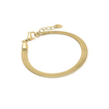 Rhea Sleek Herringbone Bracelet by ARIIRA, showcasing a smooth, reflective gold finish and elegant design for everyday style.