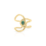 Lyra Green Stone Open Ring by ARIIRA featuring a deep green stone and sculptural gold design, adjustable and lightweight.