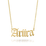 Ayla Custom Name Necklace in gold-plated stainless steel featuring the name 'Ariira', elegant and personalized jewelry.