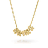 Lana Bubble Font Name Necklace in Gold with the name ARIIRA, showcasing a playful and bold design.