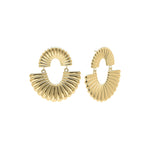 Bold gold Layali Sculpted Fan Drop Earrings from ARIIRA, featuring a double-tiered design for a strong yet feminine statement.