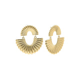 Bold gold Layali Sculpted Fan Drop Earrings from ARIIRA, featuring a double-tiered design for a strong yet feminine statement.