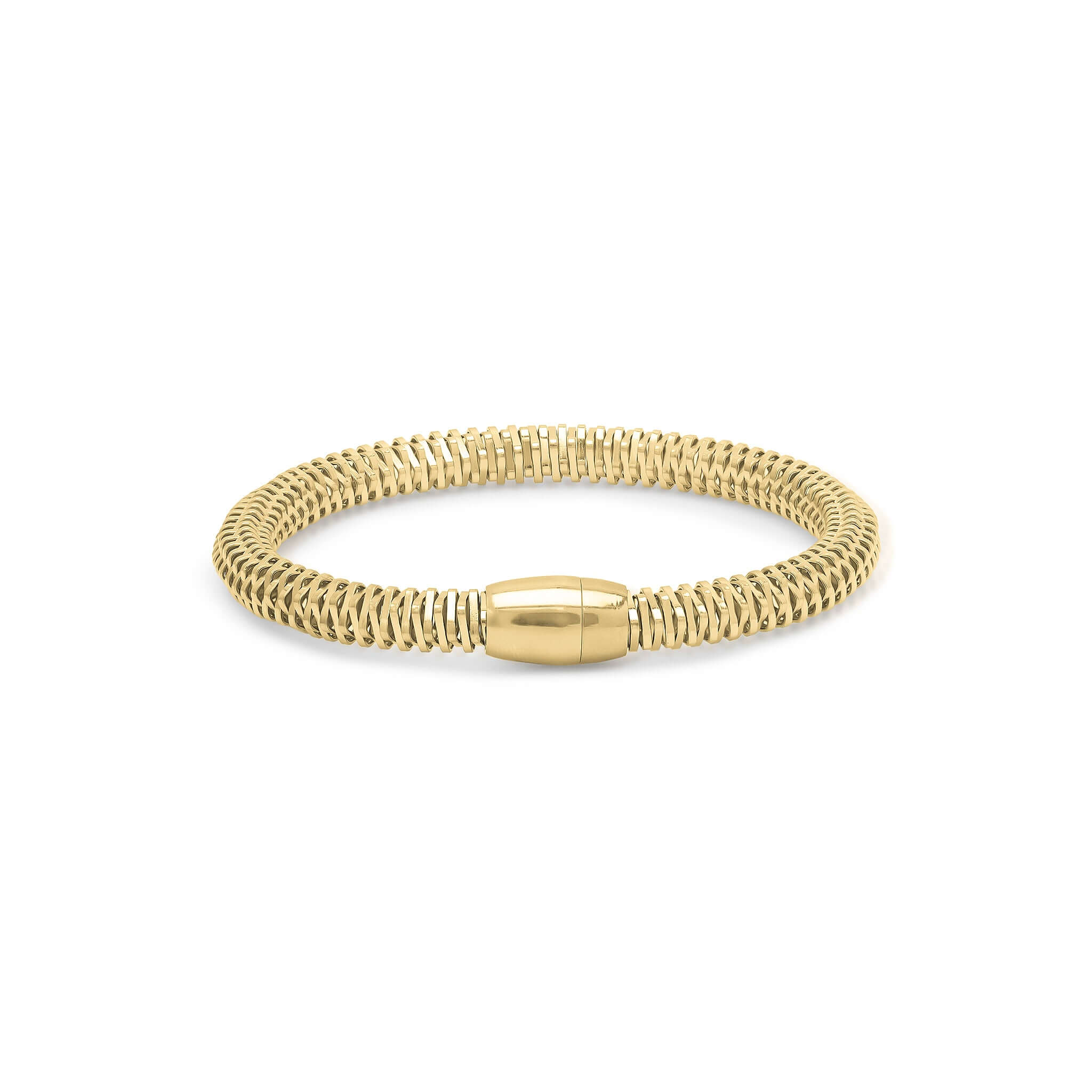 Amaris Coiled Mesh Tube Bracelet by ARIIRA with polished barrel clasp, featuring a fluid and structured design.