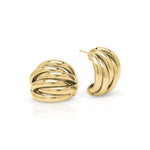 Yara Ribbed Dome Statement Earrings by ARIIRA, featuring curved ridges and a high-polish gold finish.