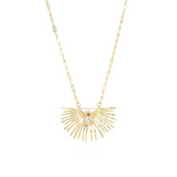 Elara Radiant Sunburst Pendant Necklace featuring crystal detail and golden spikes, perfect for healing and style.
