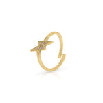 Azra Lightning Bolt Adjustable Gold Ring by ARIIRA with delicate stone embellishments, showcasing a playful yet refined design.