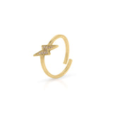 Azra Lightning Bolt Adjustable Gold Ring by ARIIRA with delicate stone embellishments, showcasing a playful yet refined design.