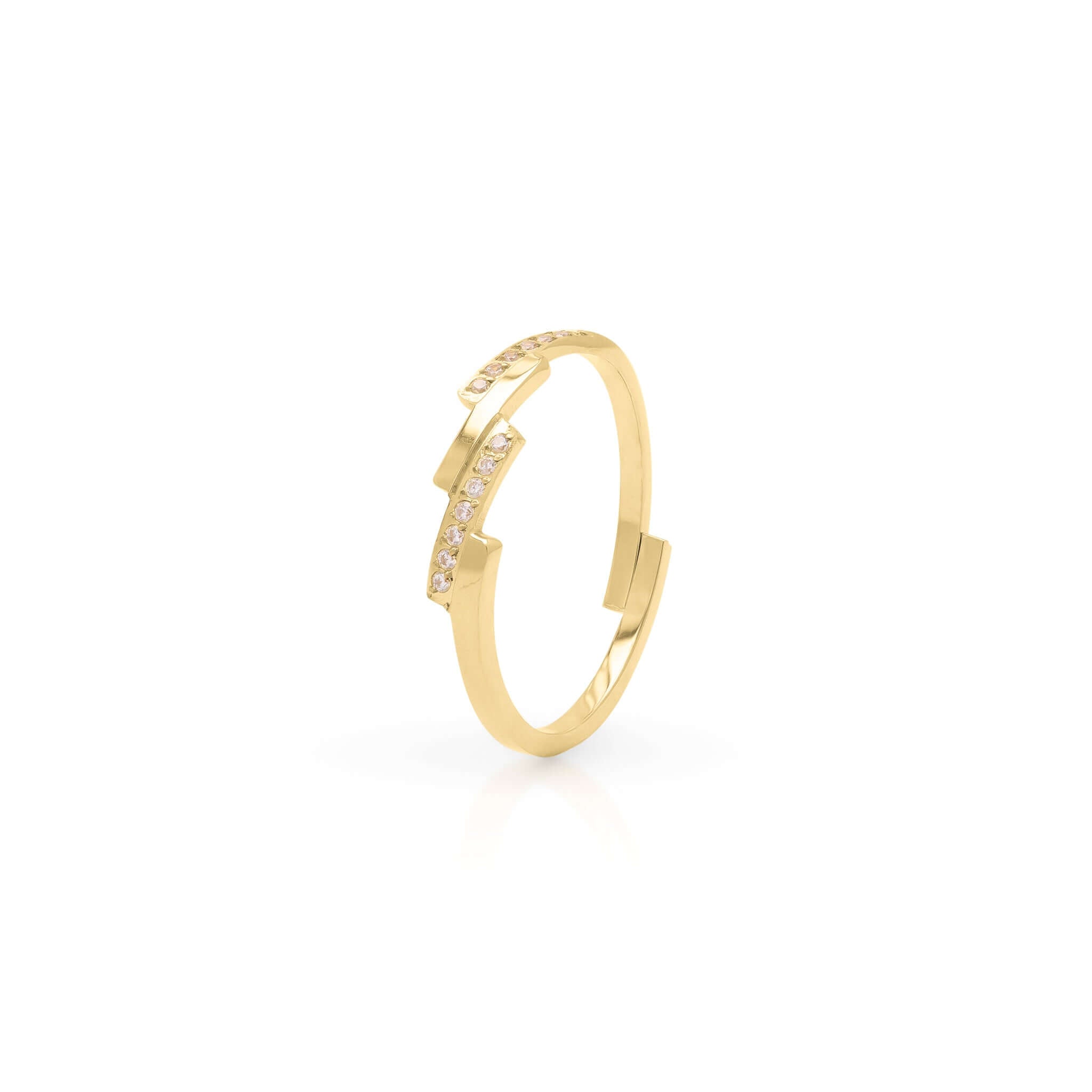 Lina Crystal Bar Adjustable Ring by ARIIRA featuring pavé-set sparkles in a delicate gold design.