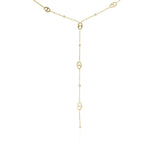 Mireya Y-drop necklace by ARIIRA featuring elegant oval motifs on a slender gold chain design.