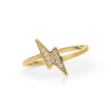 Azra Lightning Bolt Adjustable Gold Ring by ARIIRA, featuring a stone-paved lightning bolt motif for a chic look.