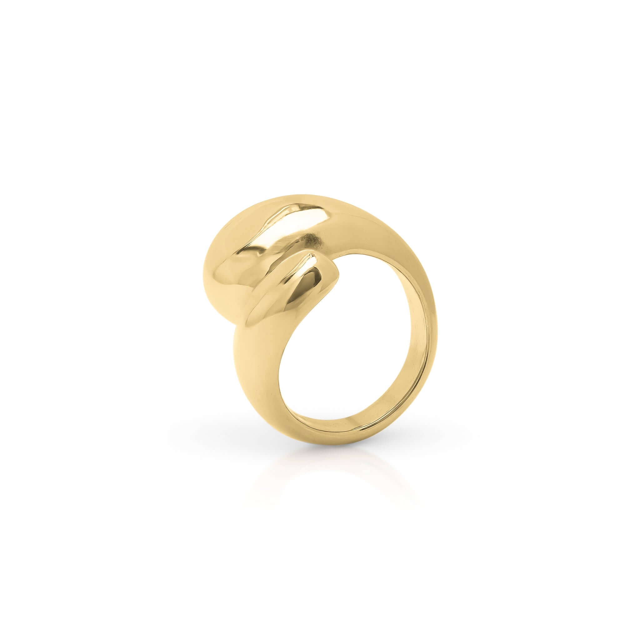 Nyla Fluid Form Sculpted Ring by ARIIRA, showcasing a striking gold design with smooth, fluid curves and high-polish finish.