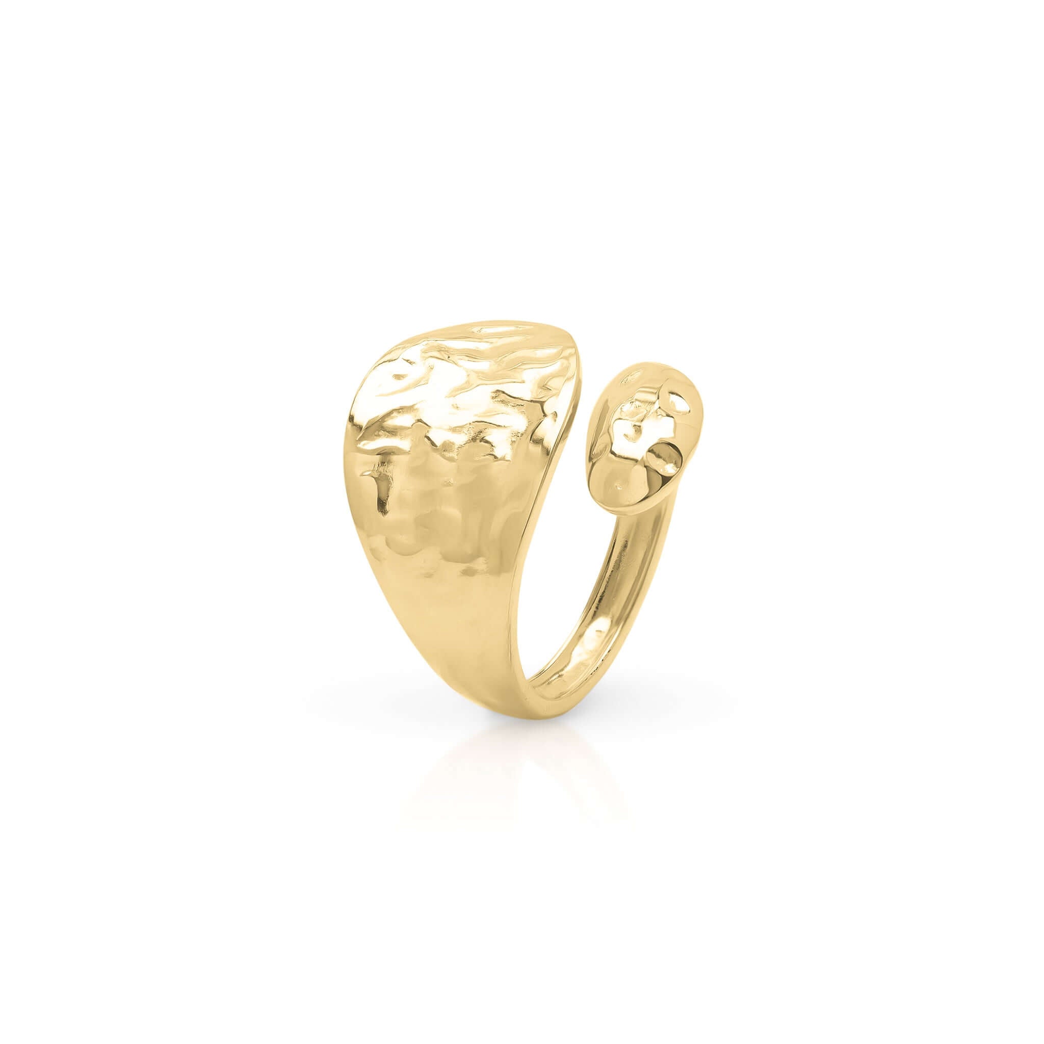 Golden Nadia Hammered Sculptural Open Ring by ARIIRA, featuring a textured, asymmetrical design.