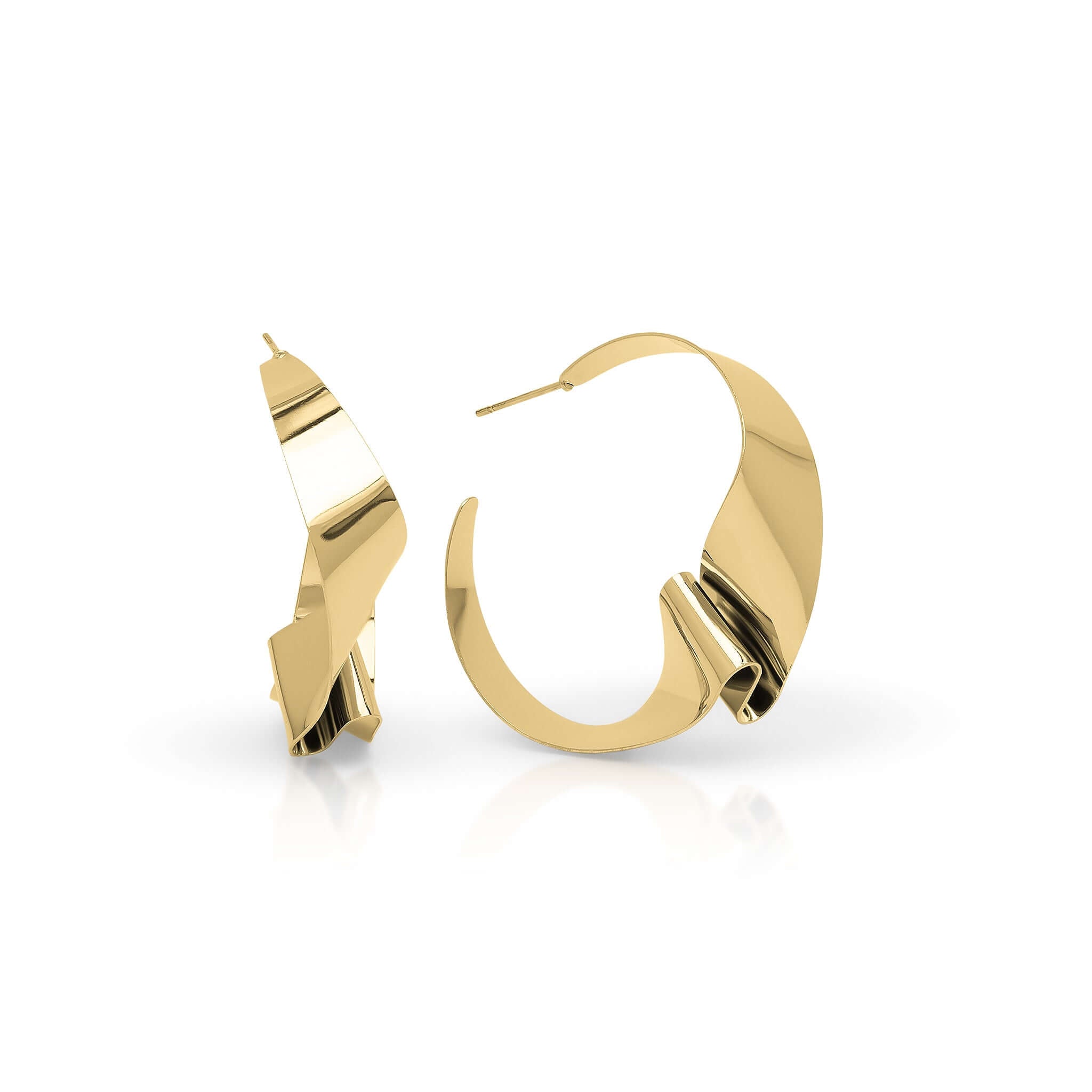 Alma Folded Ribbon Hoop Earrings by ARIIRA, sculptural gold hoops with a sleek, lightweight design.