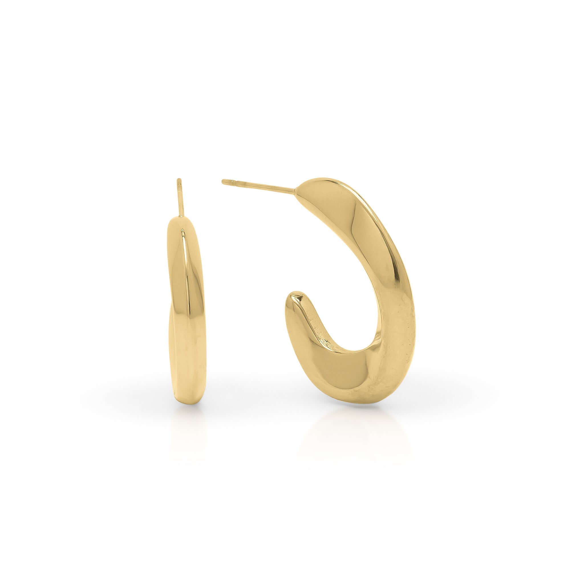 Lana Crescent Drop Earrings by ARIIRA, featuring a sculptural design in waterproof gold with a high-shine finish.