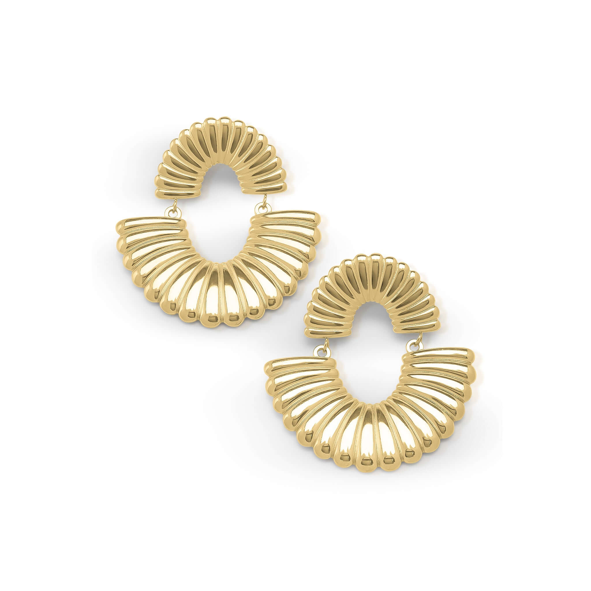 Layali Sculpted Fan Drop Earrings by ARIIRA, bold gold statement earrings with a lightweight, flowing design.